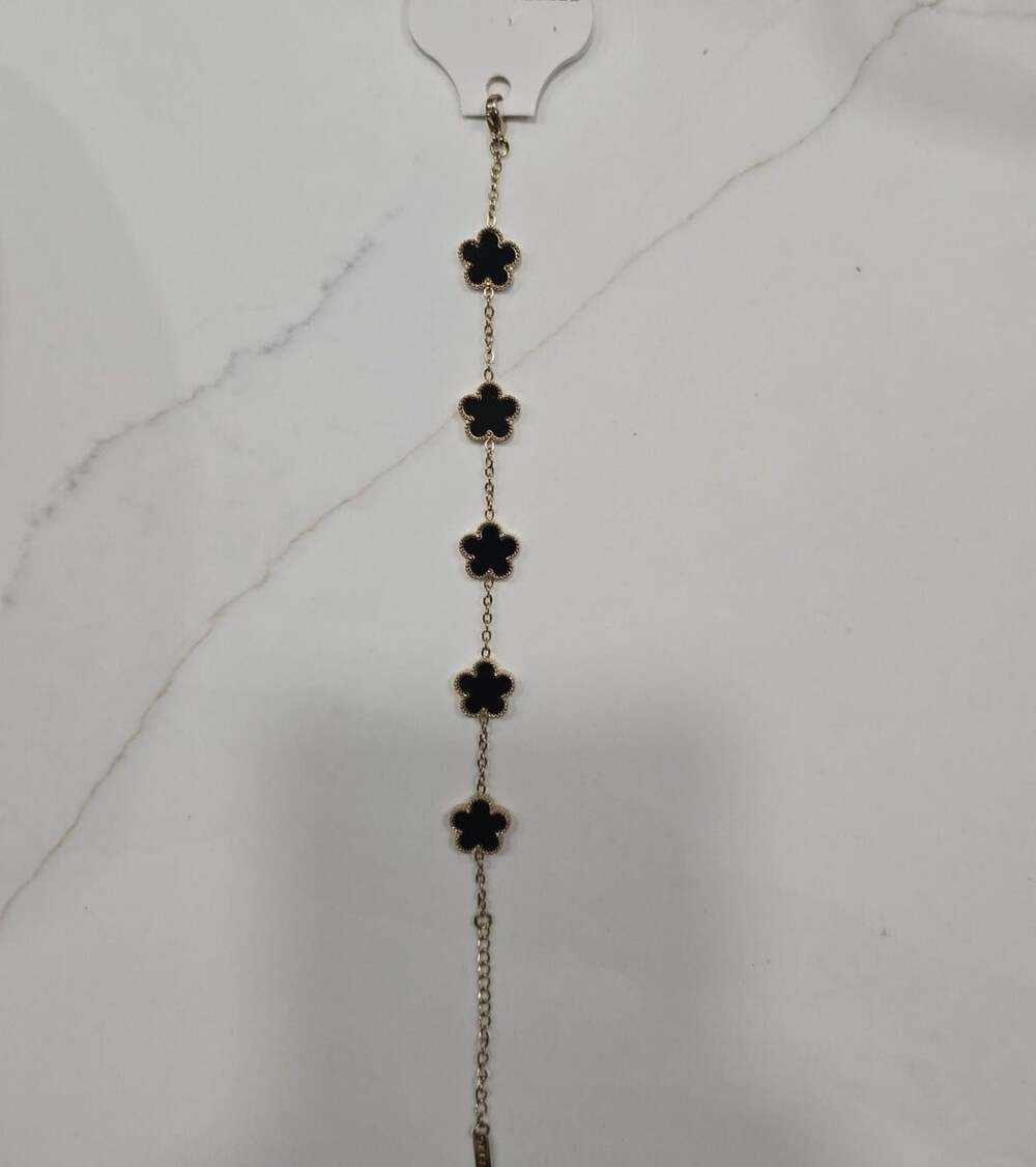 Stainless Steel Black Flower Clover Bracelet